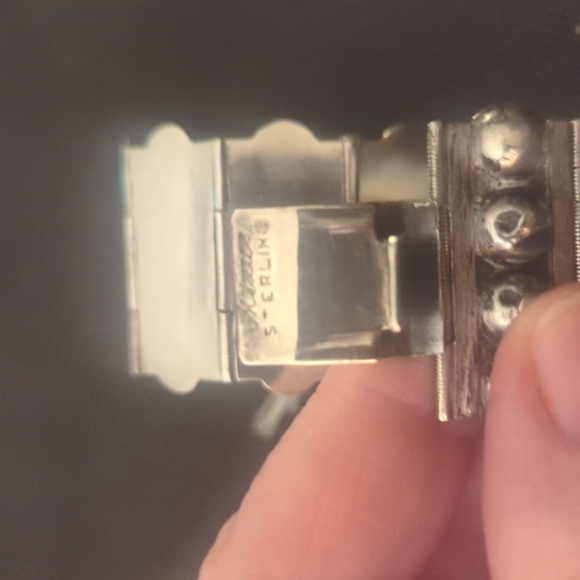 CHUNKY Vintage Mexican Sterling & Onyx Bracelet 1940s Brutalist - Picture 8 of 12